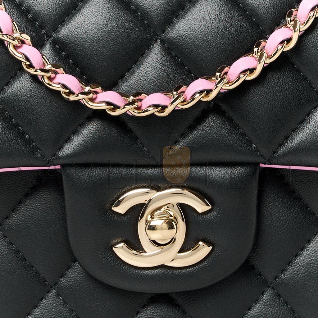 Ch*el master classic single flap top handle bag quilted lambskin mini (17.2*10*3.3cm)